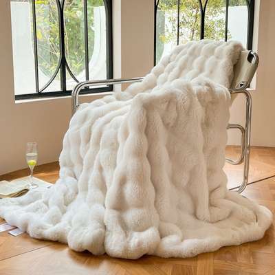 Rabbit velvet blanket imitation fur blanket bubble velvet double-layer thickened Nordic ins leisure sofa blanket Rex rabbit fur