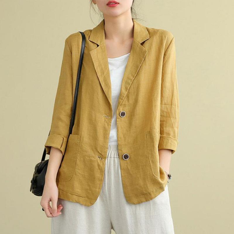[Linen] Loose Cotton and Linen Small Suit Spring and Summer New Linen Top All-match Long-sleeved Casual Elegant Jacket for Women