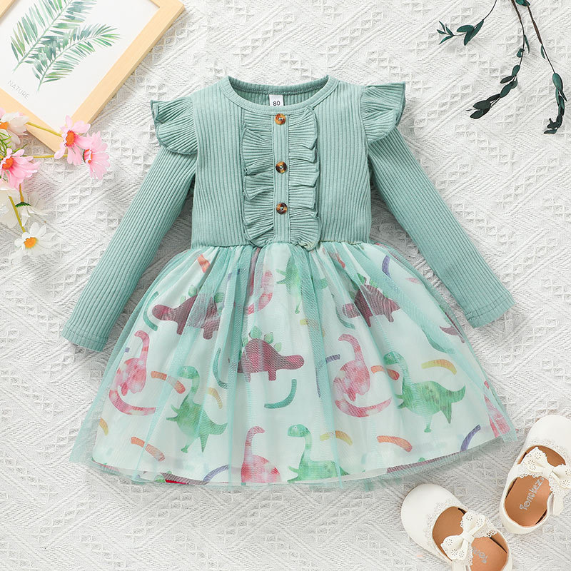 2023 New Girls European and American Pit Long Sleeve Dress Western Style Spring and Autumn Baby Cute Mesh Dress Monopoly