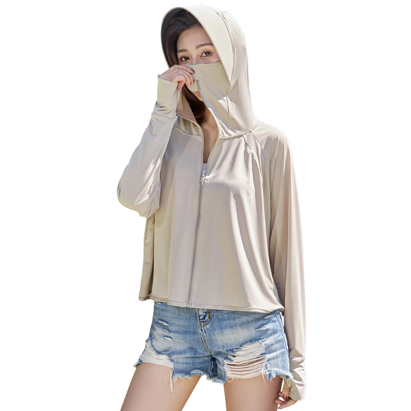 Jiao under the same ice silk sunscreen women's sunscreen women's summer anti-ultraviolet clothing black rubber sunscreen clothing wholesale