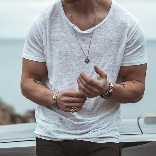 2023 Foreign Trade Independent Station Hot Summer Thin Men's T-Shirt Solid Color Loose European Size Round Neck Base Shirt Spot