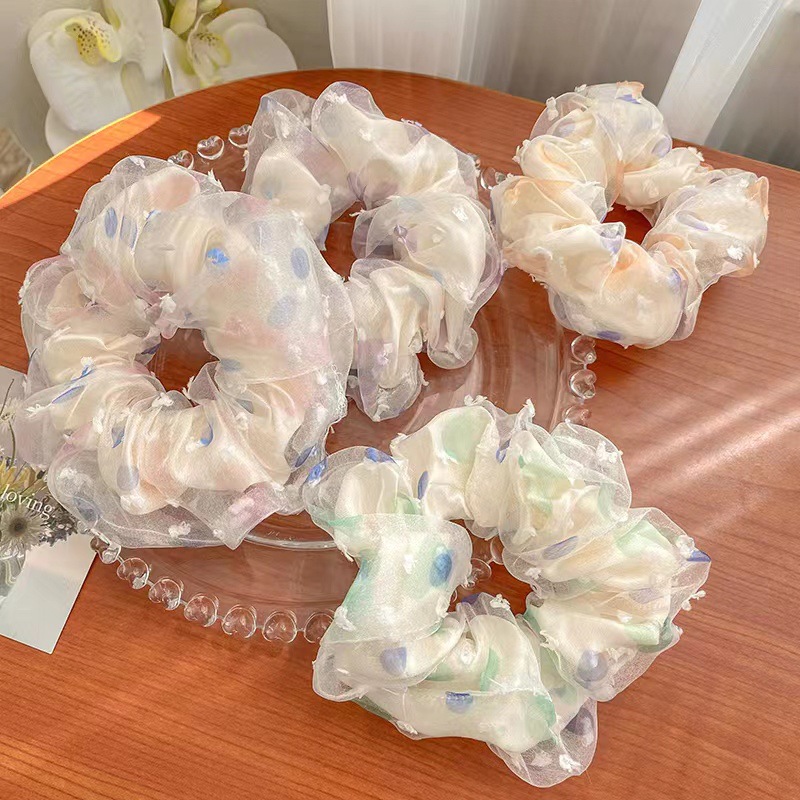 Autumn and winter high-grade sense mesh spot large intestine hair ring high elastic rubber band women's hair rope does not hurt hair hair rope hair accessories