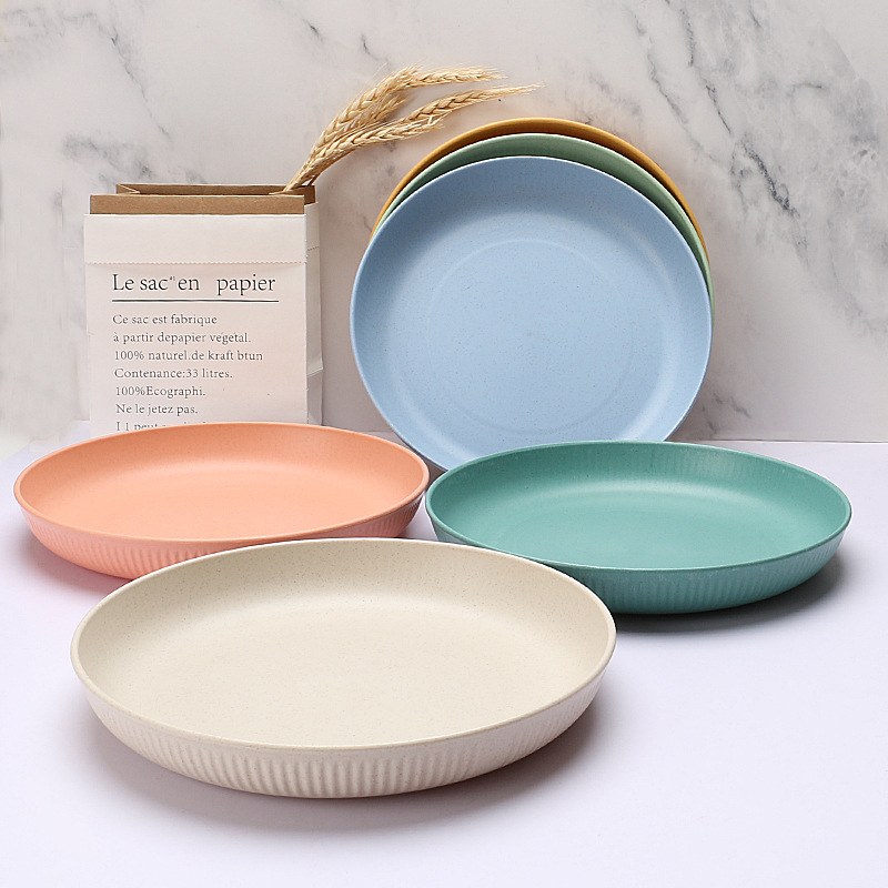 Cross-border wheat straw plate household plate dish vertical pattern pasta salad plate fruit snack plate gift box