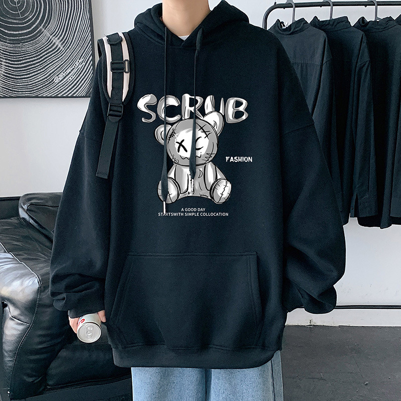 oversize Sweater Men's Spring and Autumn Hoodie Spring and Autumn Loose Fashionable Retro Hong Kong Style chic Couple Bear Jacket