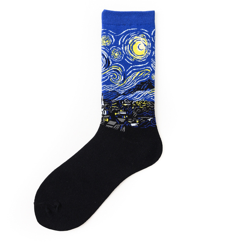 European and American Adult Fashionable Socks Men's Socks Women ins Mid-high Socks Amazon Foreign Trade Oil Painting Couple Socks