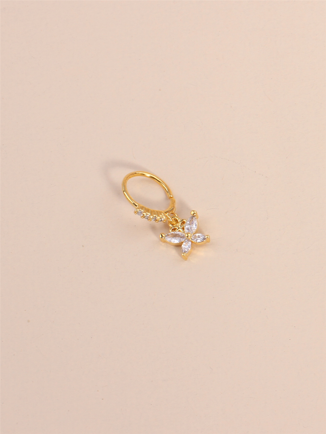 European and American summer sand vacation copper gold plated inlaid horse eye butterfly zircon nose ring small pendant piercing jewelry nose ornament