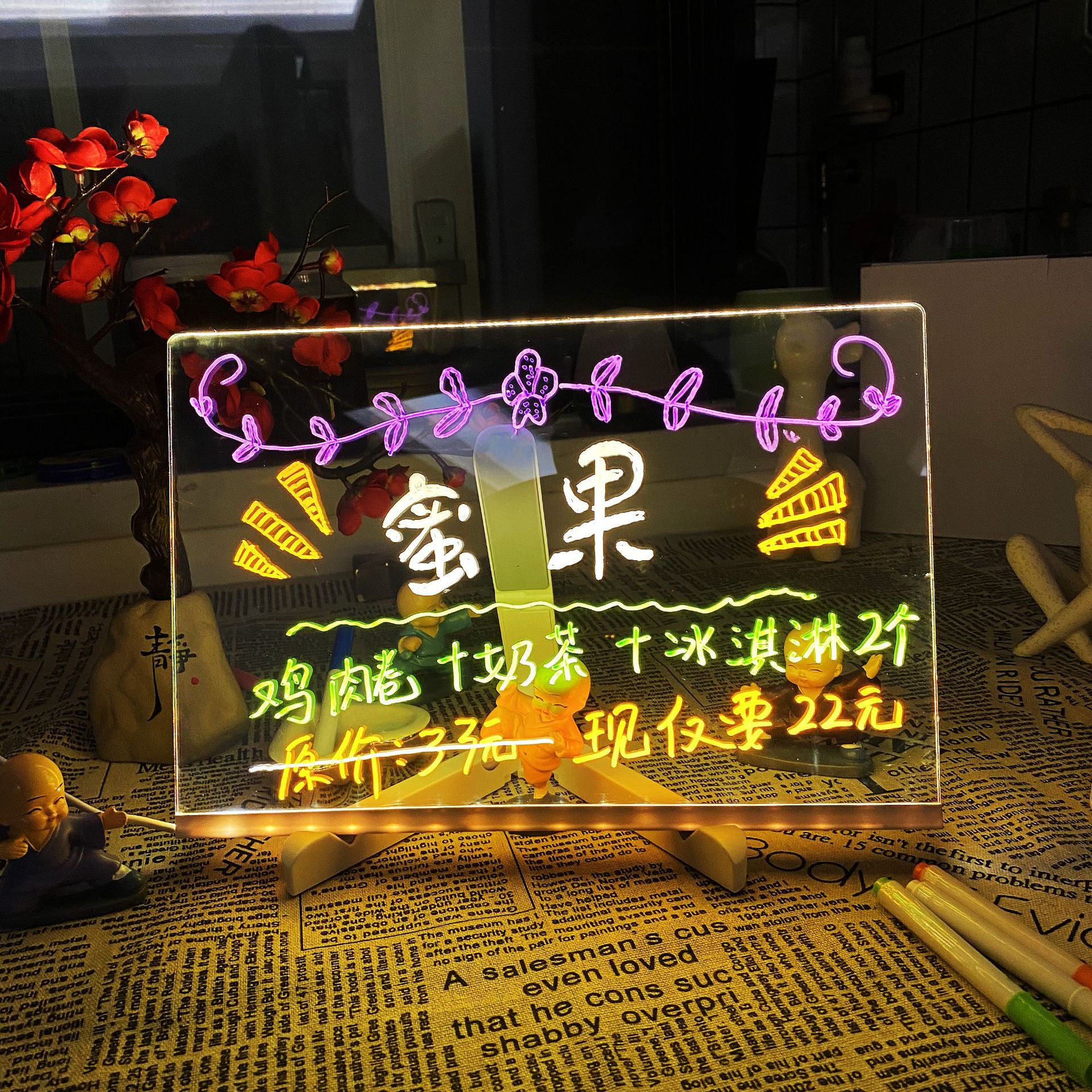 A diy handwritten acrylic night market stall luminous small blackboard Billboard LED Electronic fluorescent board