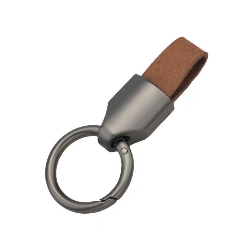 Internet celebrity frosted cowhide car keychain simple light luxury couple waist hanging leather key chain female anti-lost small pendant