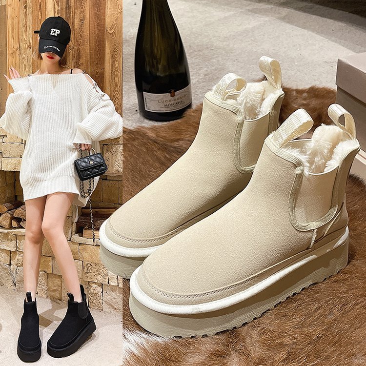 Thick-soled Microfiber Leather Snow Boots Women's 2022 New Explosions Cotton Shoes Fleece-lined Thickened Women's Cold-proof Warm Snow Boots