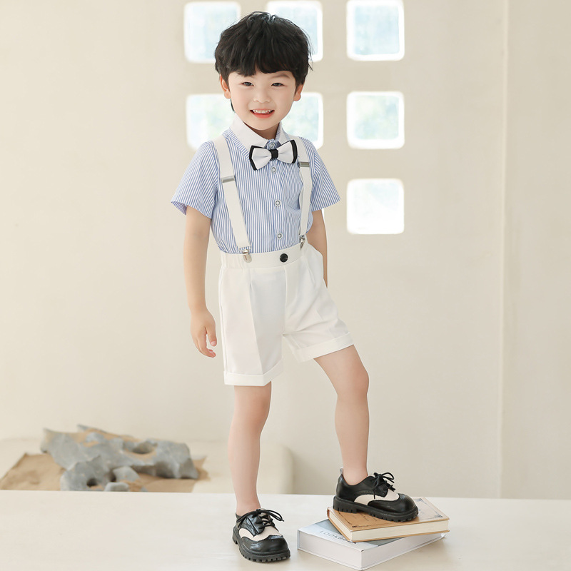 Boys' Vest Set Summer New Short-sleeved Middle and Large Children's Performance Clothes Children's Speech Baby One-year-old Flower Girl Dress