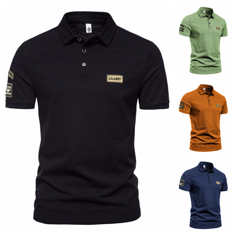 Spring and Summer 2024 Men's Clothing Amazon European-American Style Men's Military Style Short-sleeved T-shirt Men's Trendy Casual Polo Men