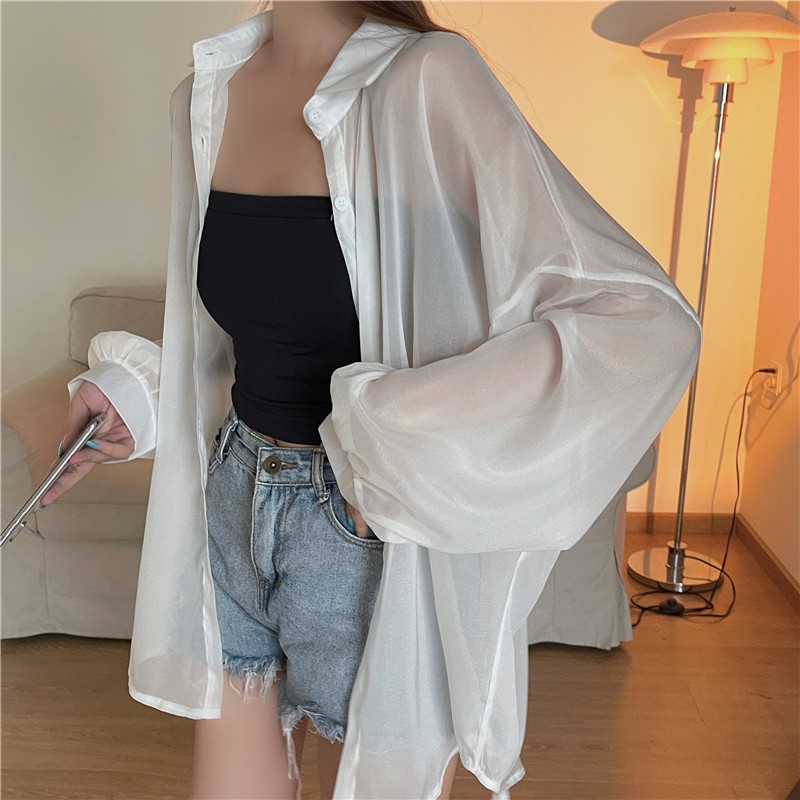 Ice Silk Sunscreen Shirt Women's 2024 Summer Thin Cardigan Design Sense Niche Dape Blouse Shirt Coat Top