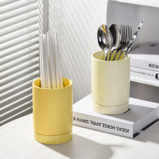 Multifunctional Japanese Ceramic Double Barrel Drain Chopsticks Holder Matte Chopsticks Rack Chopsticks Cage Knife and Fork Storage Box Chopsticks Bucket