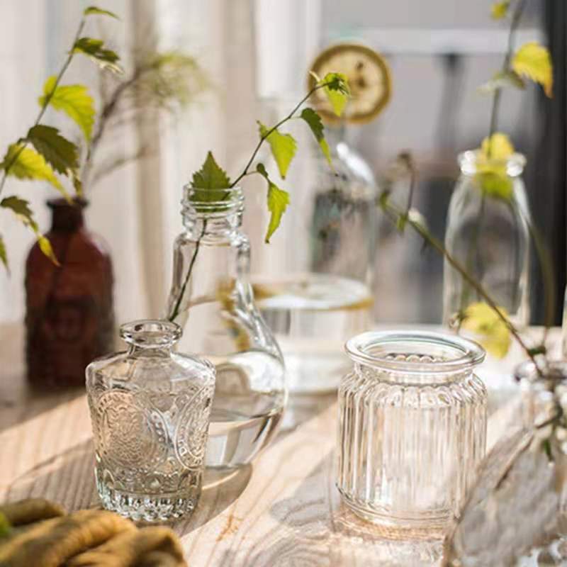 Japanese Style Small Glassware Vase Flower Vase Vase Small Mouth Glass Bottle Storage Bottle Home Decoration Ornaments