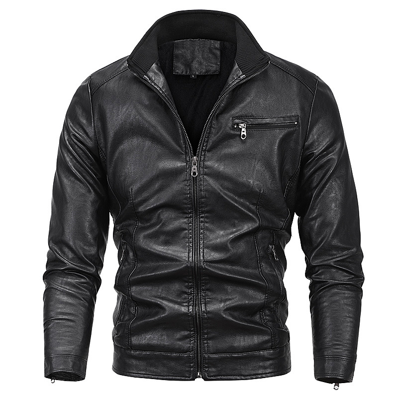 Cross-border Amazon PU leather clothing autumn and winter new men's motorcycle plus velvet leather clothing youth casual large size jacket coat