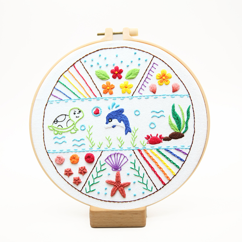 Basic embroidery diy 30 kinds of stitch practice bag creative novice flowers and animals sewing bag cross stitch three-piece set