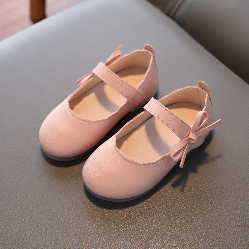 Girls' Round Toe Small Leather Shoes Fashion Children's Bow Princess Shoes Children's Soft Sole Comfortable Dance Shoes Korean Style