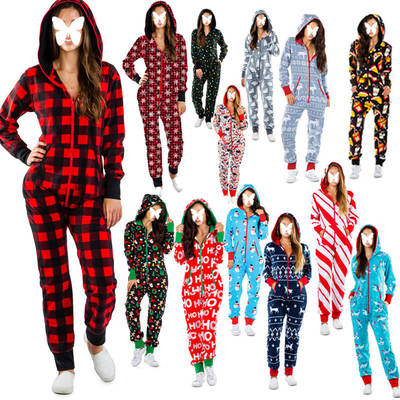 Christmas Pajamas One-piece Pajamas Women's Autumn and Winter New European and American Couple Hooded Home Clothes Jumpsuit SU1914