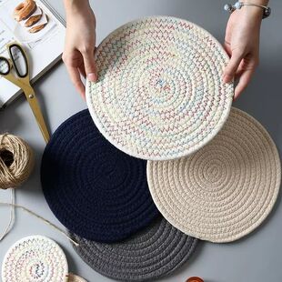Cross-border Linen Cotton Rope Heat Insulation Mat Woven Table Mat Home Japanese Anti-scalding Plate Mat Bowl Mat Nordic Style Placemat Coaster Mat