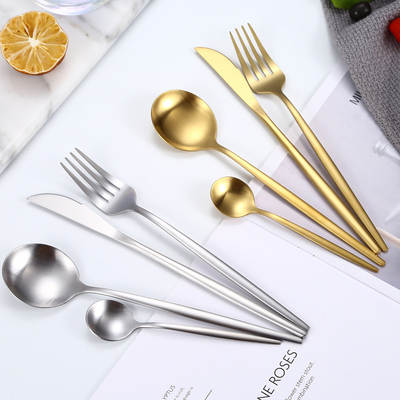 Matte Portuguese Stainless Steel Knife and Fork Spoon Western Steak Knife and Fork Dessert Spoon Fork Amazon Tableware Gift Set