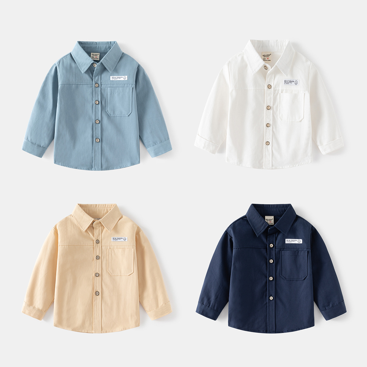 2023 Autumn New Boys' Long-Sleeve Children's Shirt Solid Color Collar Shirt Base Net Store Agency Korean Version Top Dropshipping