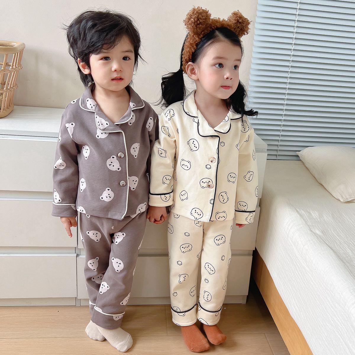 Baby Korean style autumn pajamas pajama pants 2023 children's new home wear infant comfortable suit children's clothing