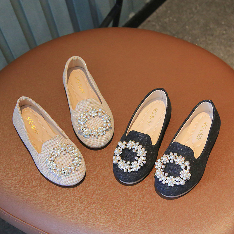 Cute Pearl Metal Buckle Girls' Princess Shoes Large Children's Slip-on Children's Small Leather Shoes Autumn Children's Shoes