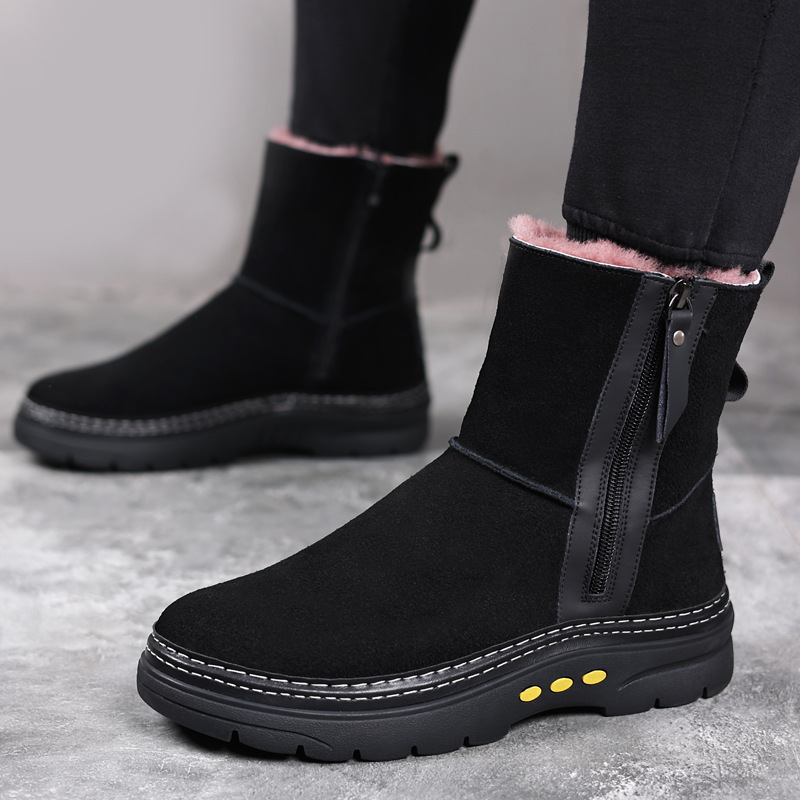 Winter New Wool Men's Snow Boots Genuine Leather Cowhide Fleece Warm Outdoor High Boots Northeast Cotton Shoes Men's Trendy