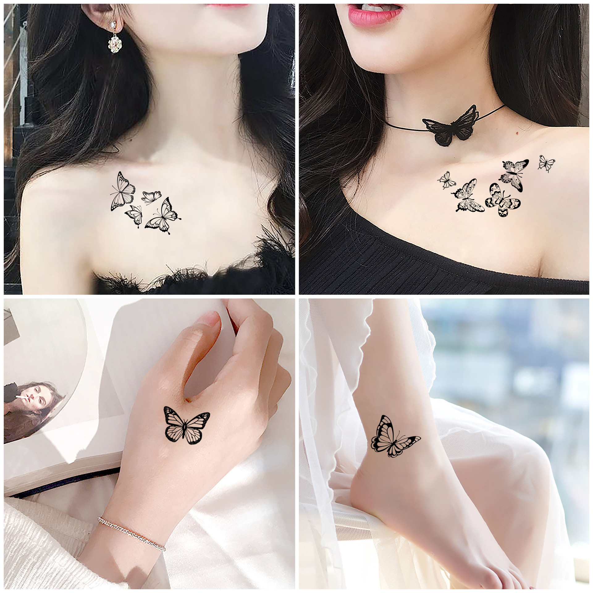 Cross-border European and American New Diablo Butterfly Tattoo Sticker Sexy Female Imitation Clavicle Arm Cover Scar Temporary Tattoo Sticker