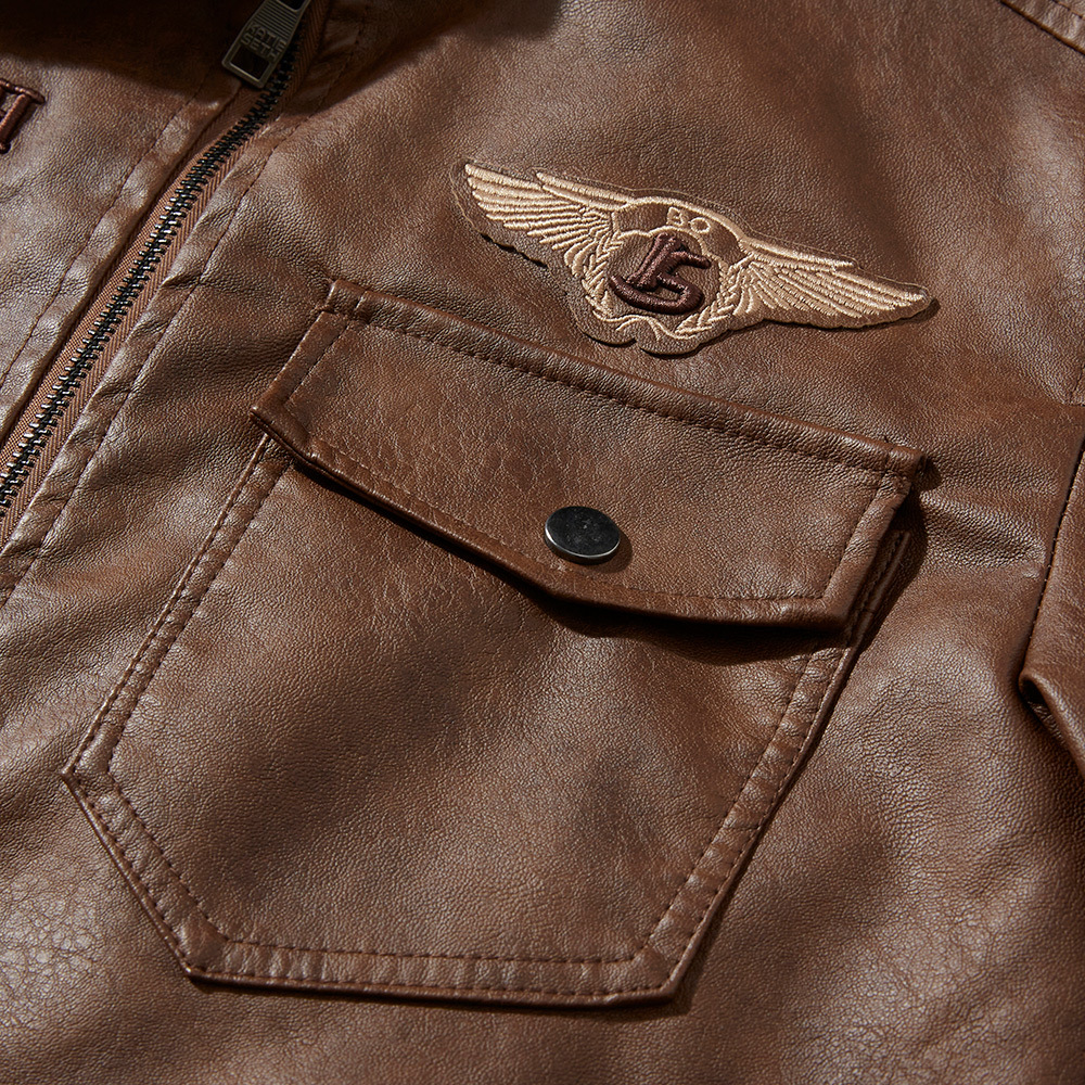 Cross-border Foreign Trade Amazon Winter fleece-lined PU Leather Men's European and American Lapel Fashion Slim Men's Leather Jacket Coat