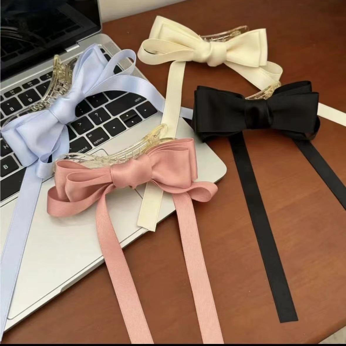 New Japanese and Korean Style Elegant Age-reducing Bow Ribbon Back Head Hairpin Top Clip French Atmosphere Brooch