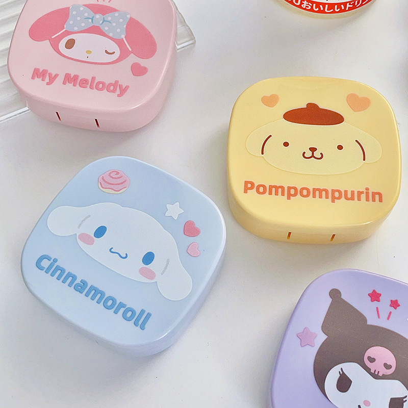Beauty pupil box cute cartoon contact lens couple Box care box INS portable cartoon box with mirror