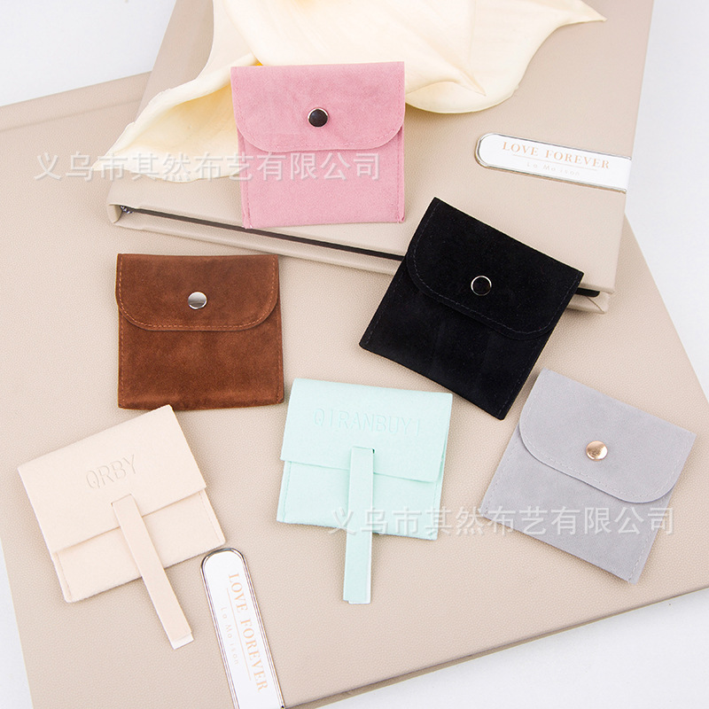 Factory wholesale suede velvet flap snap button jewelry bag double-sided velvet microfiber jewelry necklace jewelry storage bag