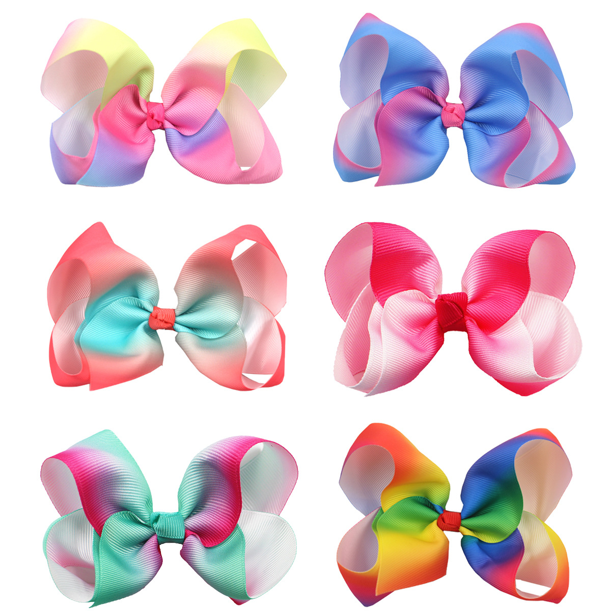 European and American children's jewelry 5inch bow hairpin gradient color rainbow bubble flower girl hairpin headdress hair accessories_voghion.com