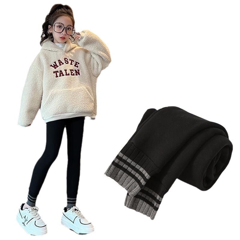 Girls' fleece-lined thickened Western style pants children's outer wear one-piece velvet baby girls' warm pants middle and big children autumn and winter