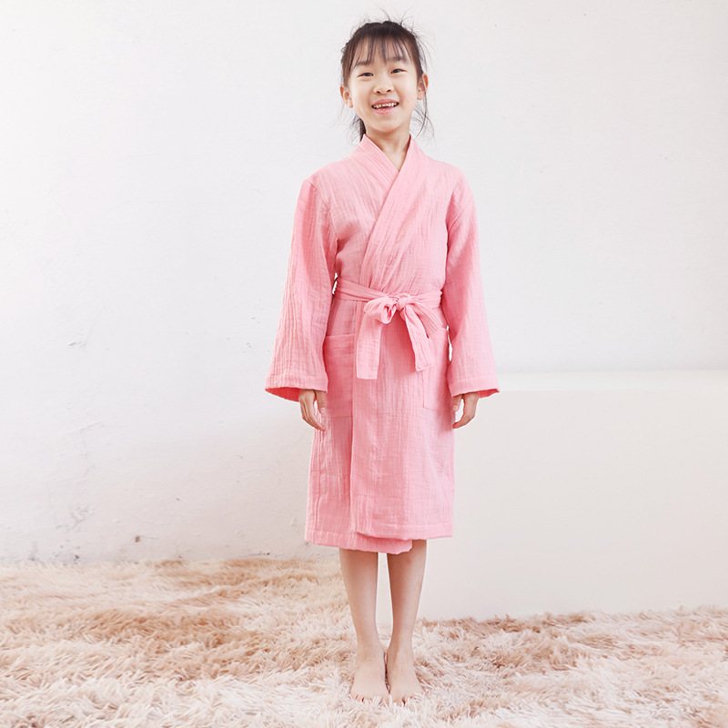 Japanese-style cotton double-layer gauze children's bathrobe bathrobe home clothing category A boys and girls absorbent soft spring and summer