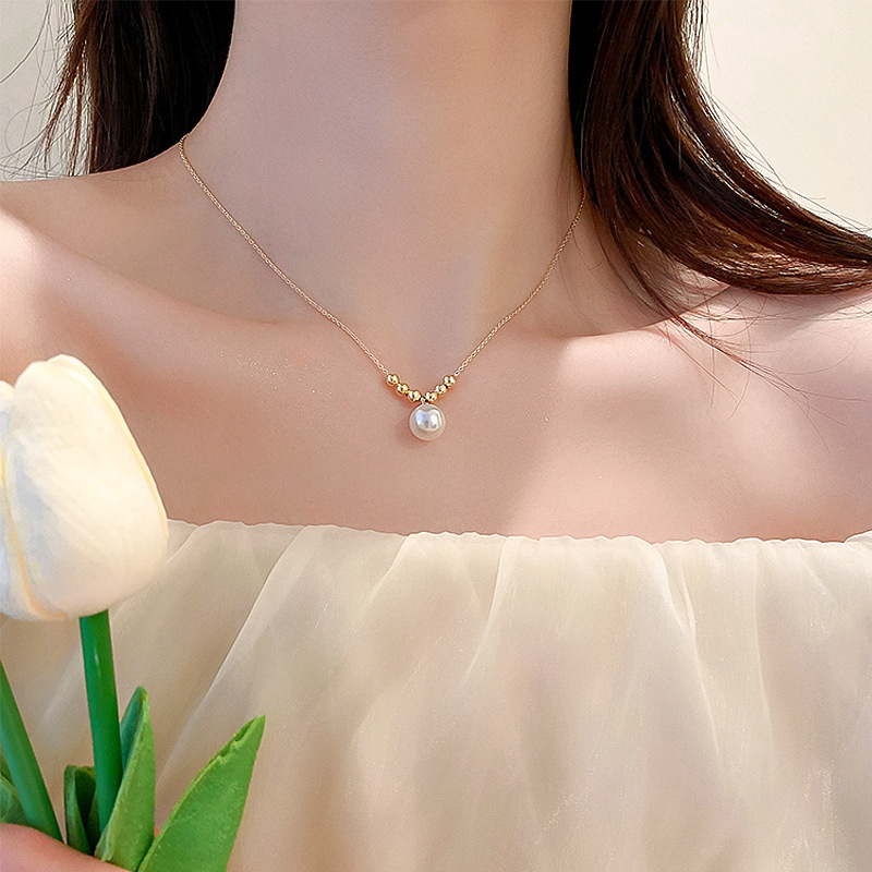 Japanese and Korean Style Simple ins Distinctive Imitation Pearl Necklace Sweet Design Niche High-end All-match Women's Short Collarbone Chain
