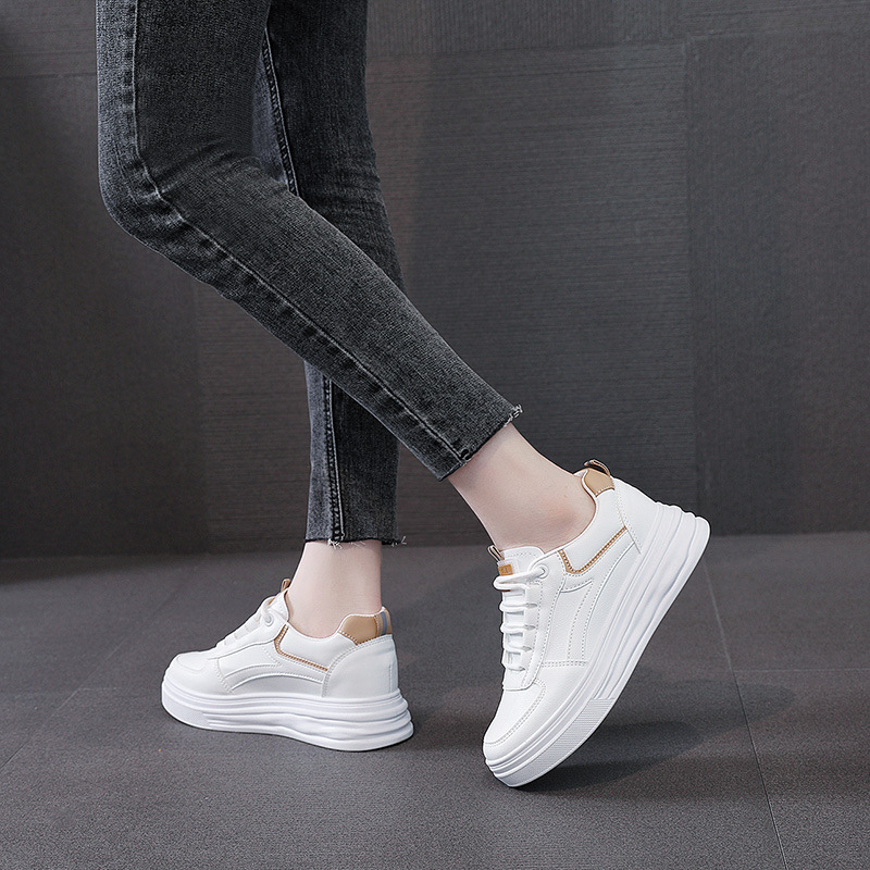 W1763 Height Increasing White Shoes Women's Autumn 2022 New Women's Shoes Sneakers Thick Bottom Mesh Breathable All-match Thin Shoes