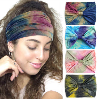 European and American Widened 18.5cm Wide Tie-Dye Hair Band Rainbow Yoga Sports Hair Band Elastic Women's Sweat-Absorbing Headband