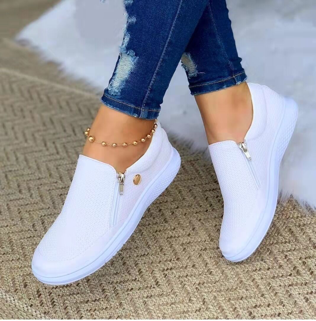 Autumn 2021 foreign trade large size casual fashion shoes AliExpress zipper shoes flat shoes 36-43 spot