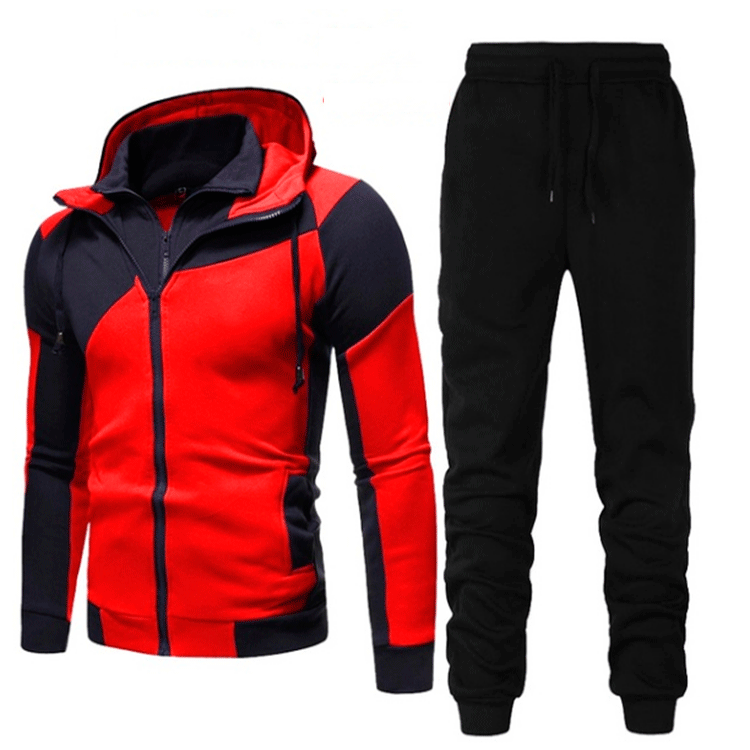 2020 New Amazon Men's Personalized Color Matching Double Layer Zipper Hooded Cardigan Slim-Fit Sweatshirt