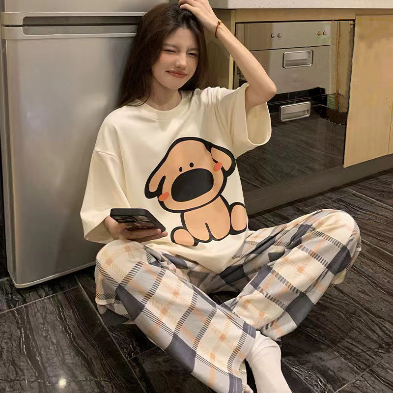 Pajamas Women's Short-sleeved Pants Summer Cartoon Cute 2024 New Cartoon Spring and Summer Day Home Clothes suit Can Wear