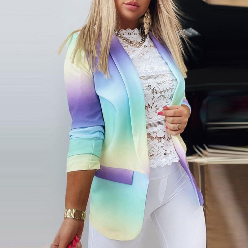 Autumn and winter women's long-sleeved small suit 2022 European and American Foreign Trade New gradient OL temperament professional slim top coat