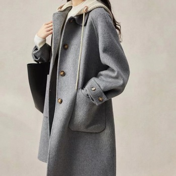 2023 autumn and winter new double-sided cashmere overcoat women's long high-end water ripple overcoat double-sided woolen overcoat women_voghion.com