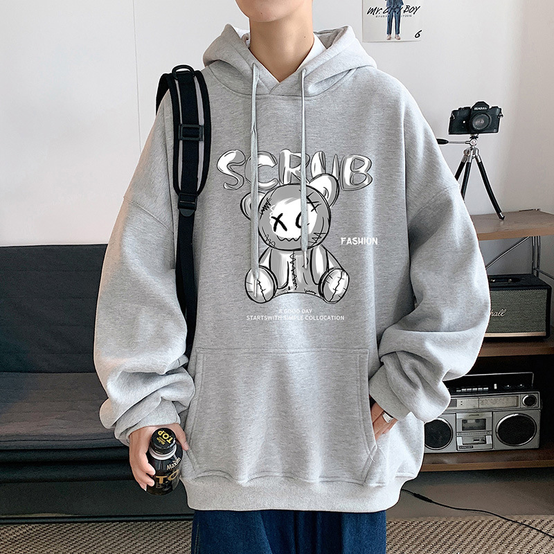 oversize Sweater Men's Spring and Autumn Hoodie Spring and Autumn Loose Fashionable Retro Hong Kong Style chic Couple Bear Jacket