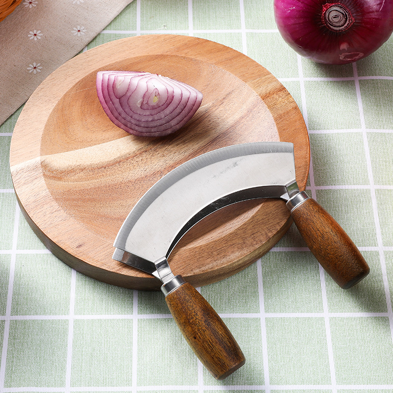 Acacia Wood onion cutting board set onion stainless steel double-sided cutter set cut vanilla onion cheese cutting board