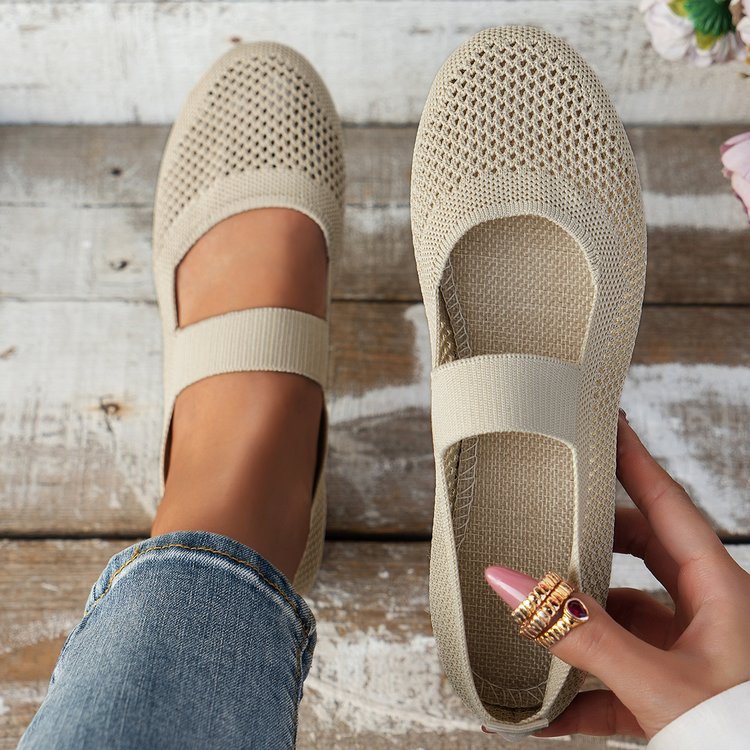 fly woven breathable flat bottom shallow mouth shoes women's cross-border hollow solid color round head dancing shoes wish supply
