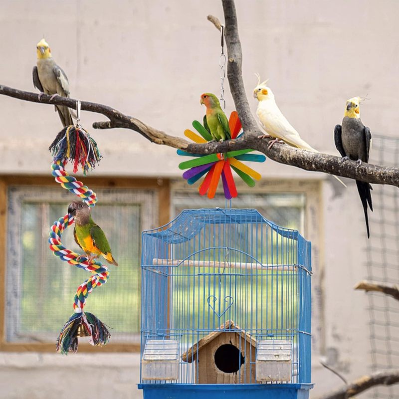 オウムシュレッダー 6 点セットおもちゃの鳥綿ロープクライミングロープ竹バスケット食品採餌引きずり引き裂く紙細断|undefined