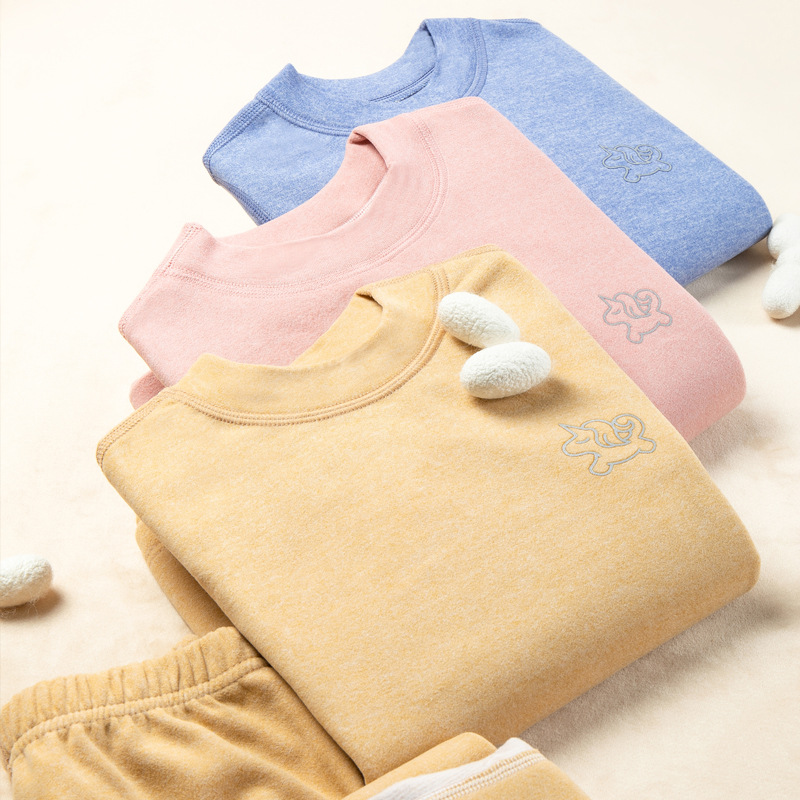 Children's Thermal Underwear Thickened Baby Pajamas Base Shirt Breathable Wool Silk Autumn Clothes Autumn Trousers Set for Boys and Girls