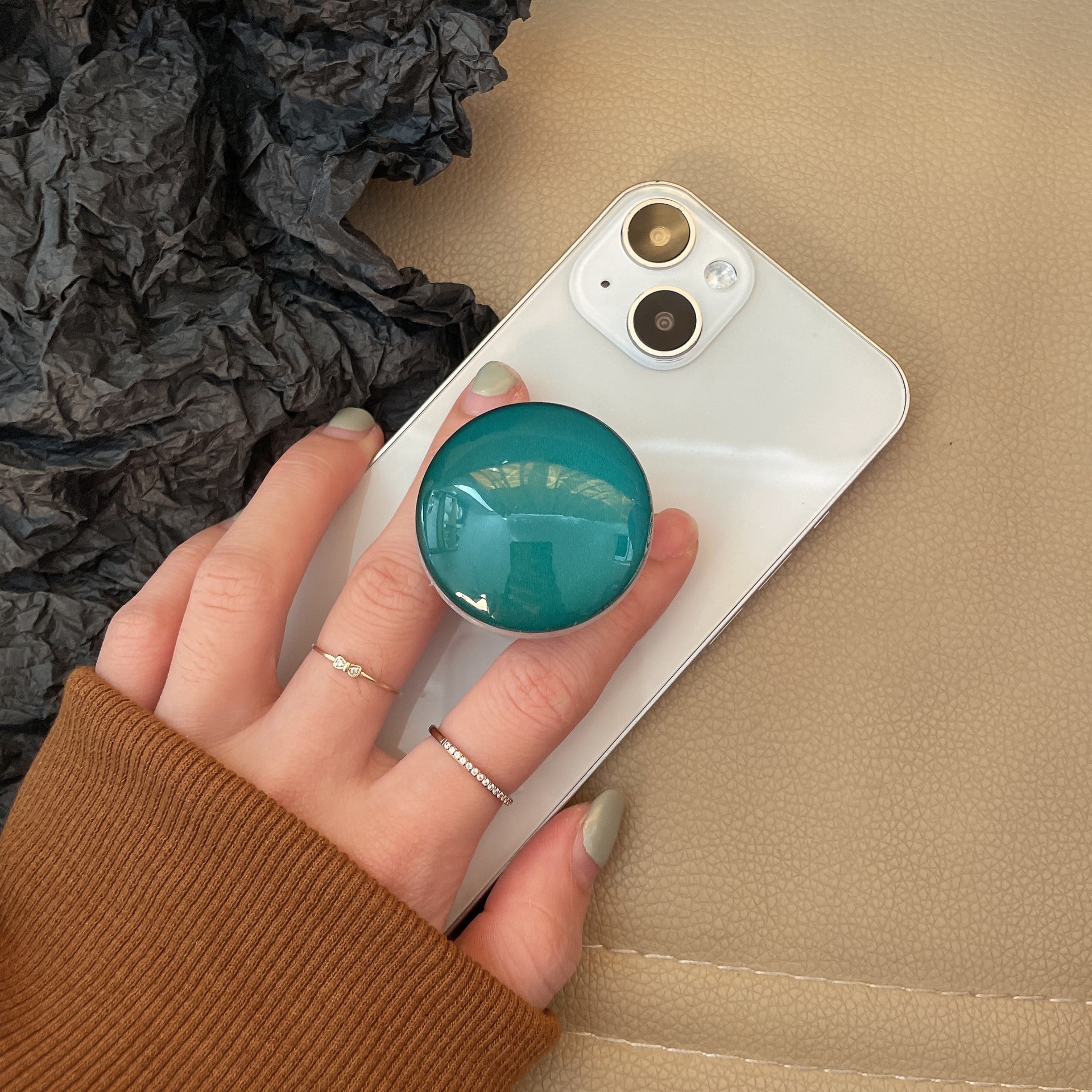 Crystal Round Agate Bracket Crystal Color Telescopic Mobile Phone Bracket Gift Jewelry Air Cushion Lazy Stand